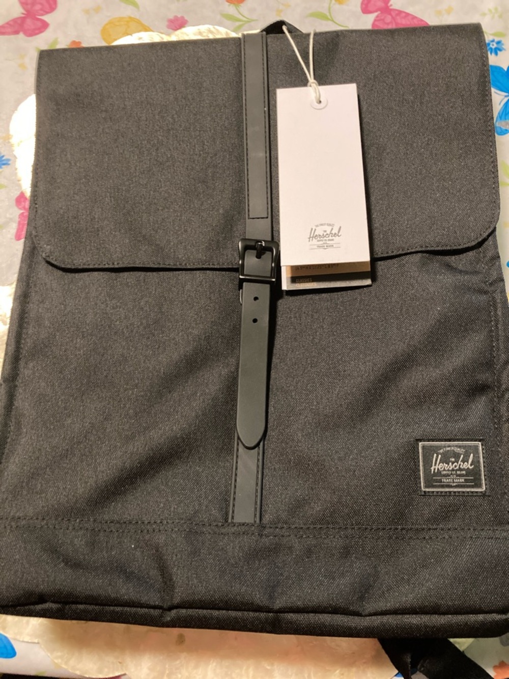 Herschel Supply Company Black Canvas Flap Backpack with Buckle